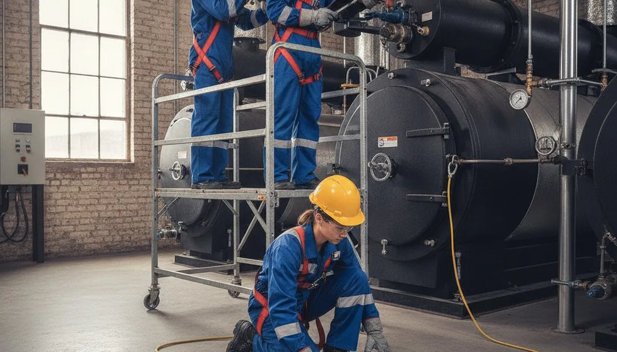 Boiler repair technician servicing a heating system in Detroit, MI for reliable home warmth