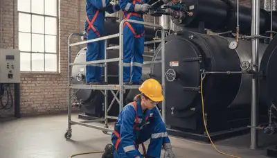 Boiler repair technician servicing a heating system in Detroit, MI for reliable home warmth