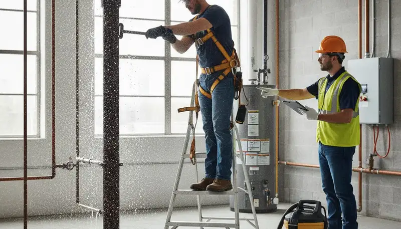 Emergency plumber repairing burst pipe in Detroit, MI home