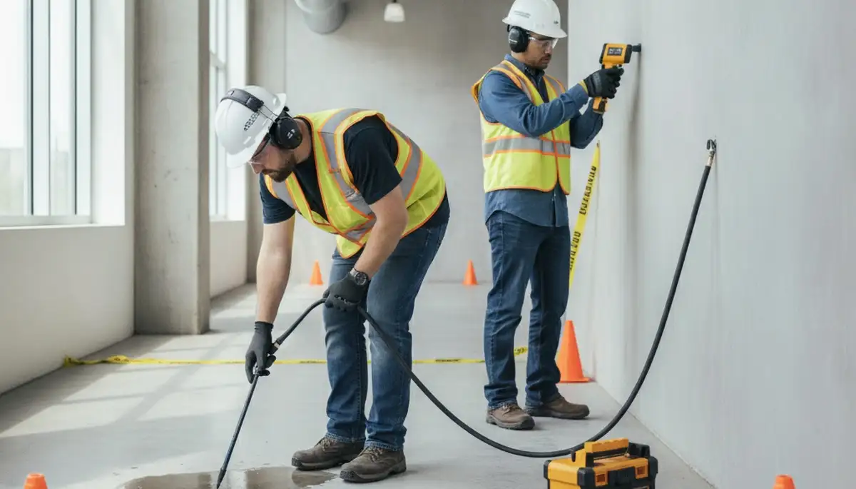 Detroit, MI plumber inspecting a home leak detection system for hidden pipe damage