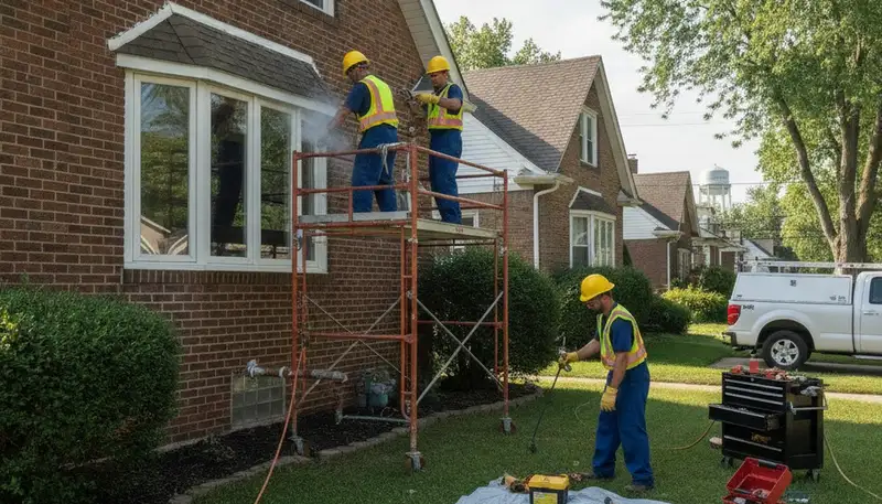 Detroit, MI plumbing repair team fixing a residential leak with professional service tools
