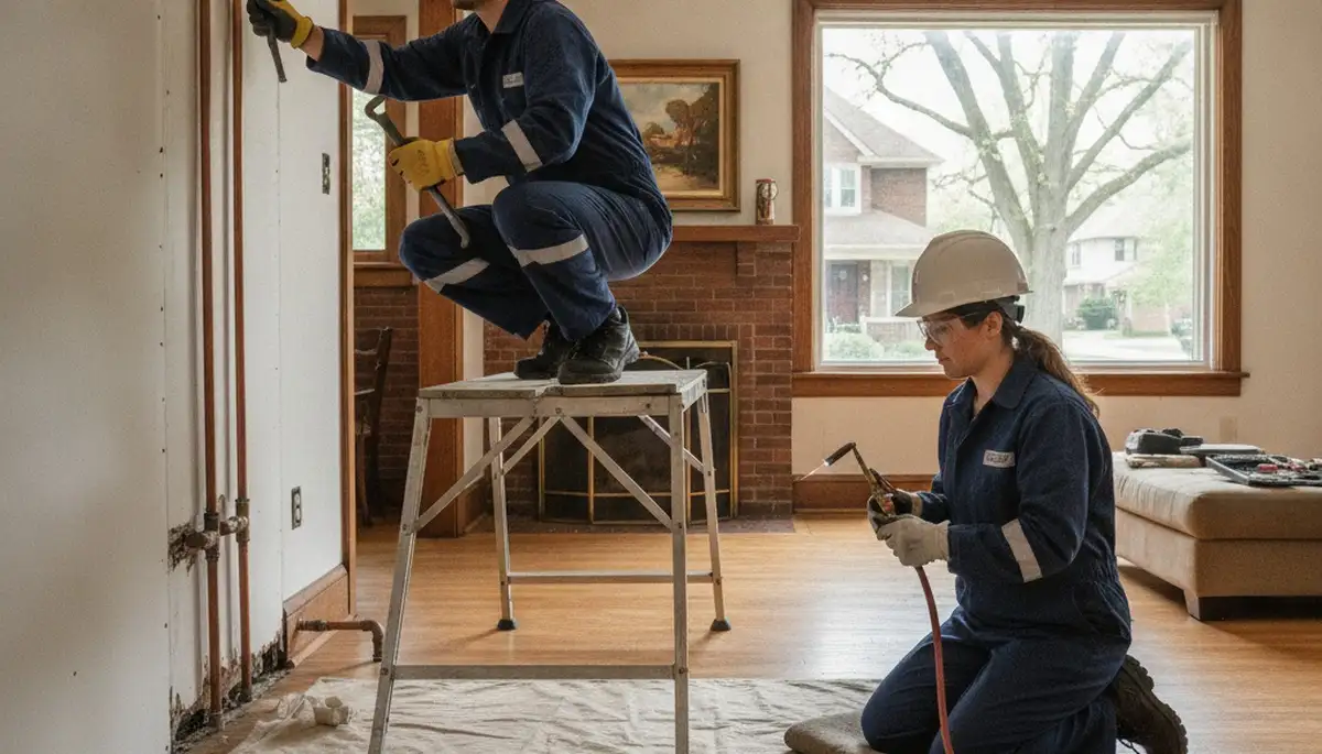 Detroit, MI plumber repairing a residential pipe leak for plumbing repair service