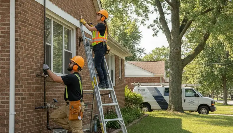 Detroit MI plumber repairing a leaking pipe for a residential plumbing service