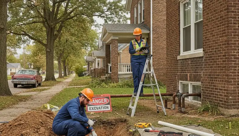 Detroit, MI plumbing repair technician servicing a residential pipe leak