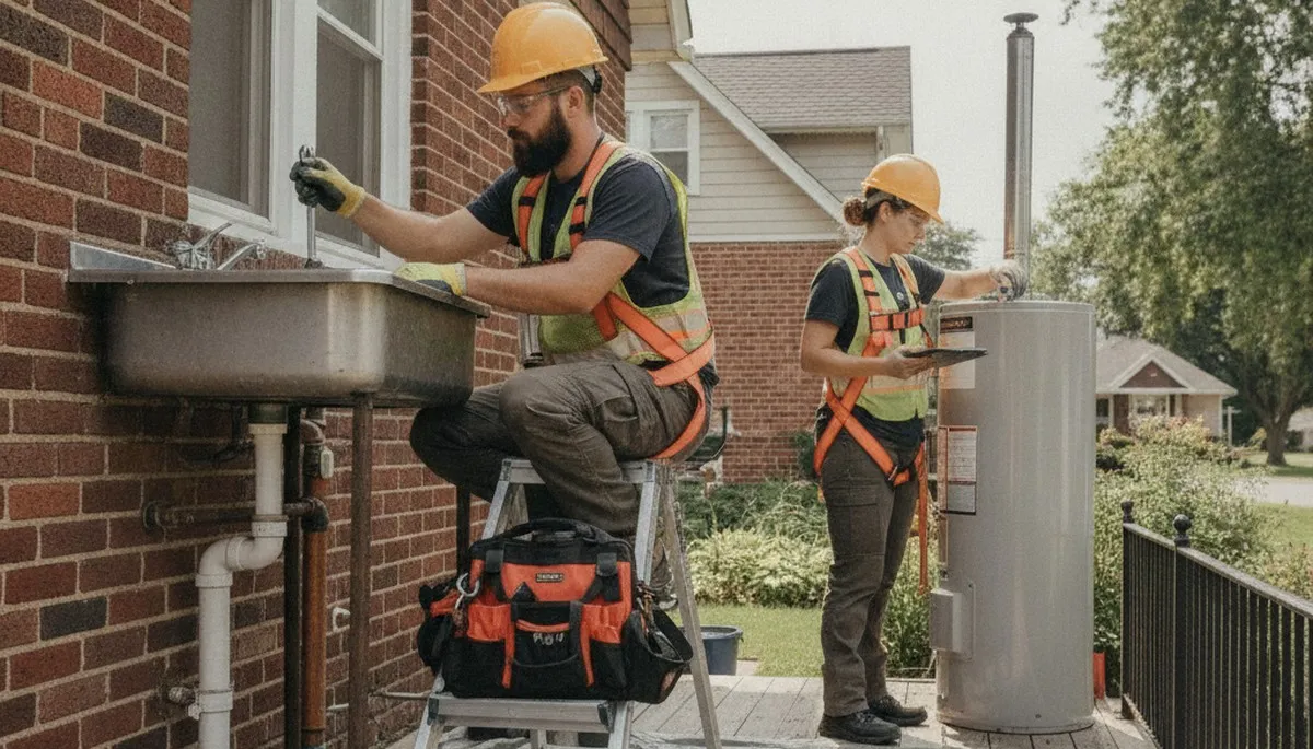 Detroit, MI plumbing repair technician servicing a residential pipe leak