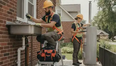 Detroit, MI plumbing repair technician servicing a residential pipe leak