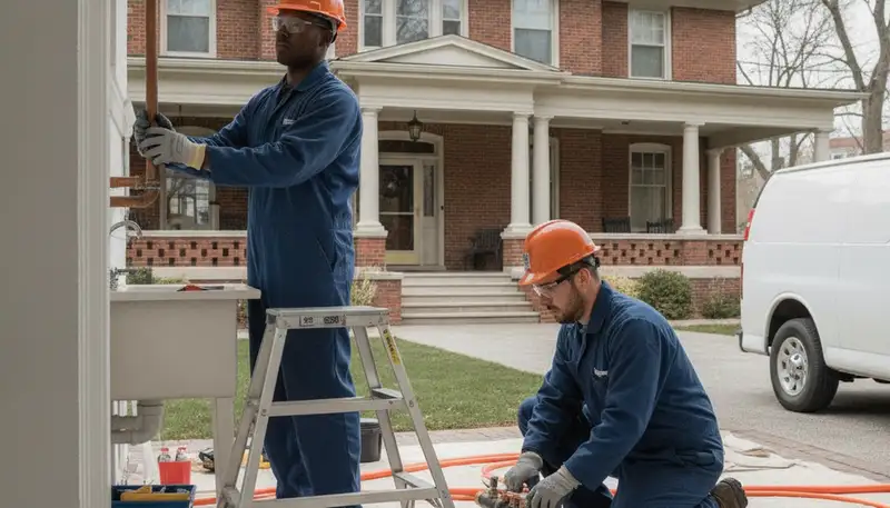 Detroit MI plumbing repair technician servicing residential pipes for local emergency plumbing support