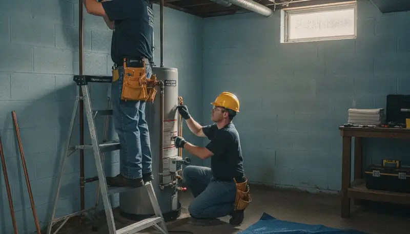 Detroit MI plumbing repair service team fixing a residential pipe leak