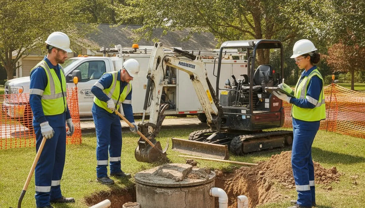 Detroit, MI plumber inspecting septic repair system for homes on On Call Plumbers service call
