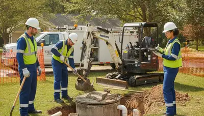 Detroit, MI plumber inspecting septic repair system for homes on On Call Plumbers service call