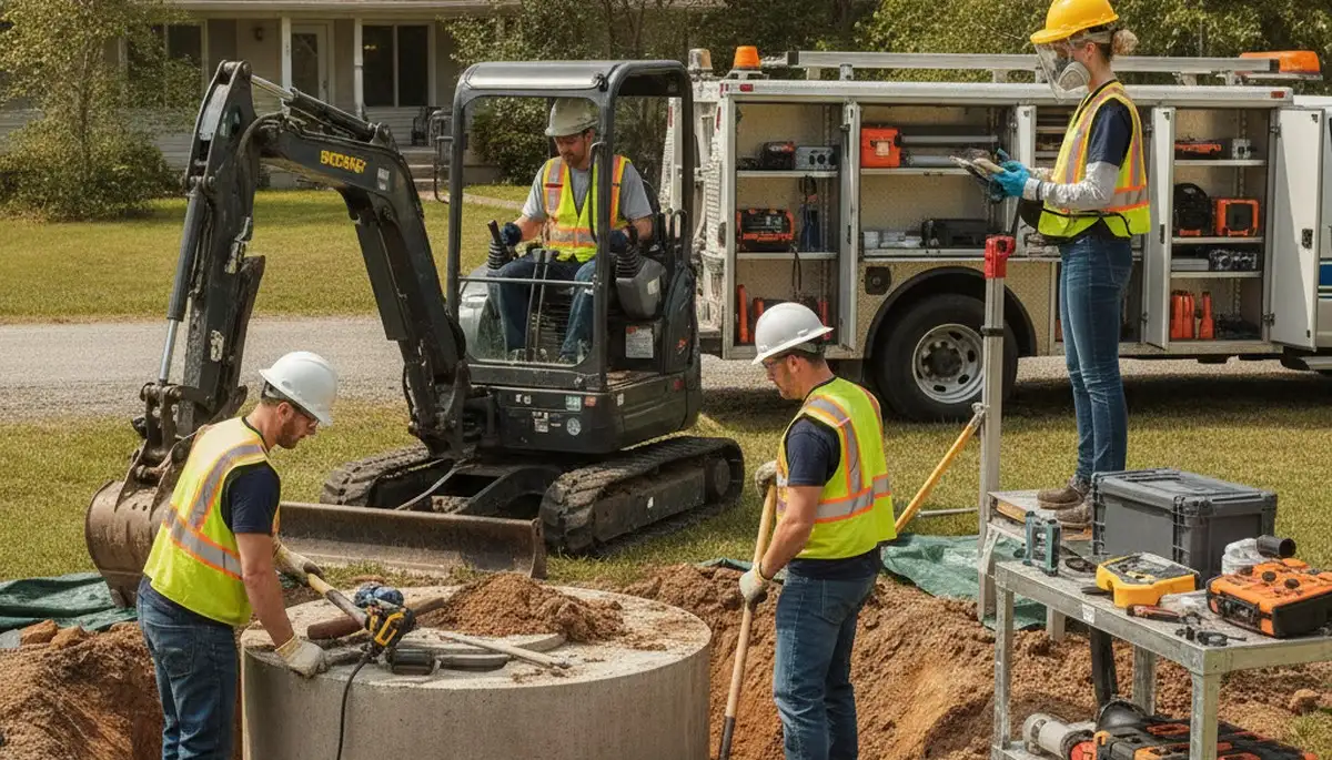 Detroit, MI septic repair service truck for On Call Plumbers responding to a home inspection