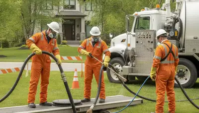 Detroit, MI plumbers cleaning a septic tank for year-round home system maintenance
