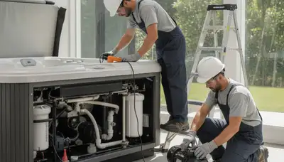 Detroit, MI plumber repairing a home spa for reliable spa repair and leak fixes