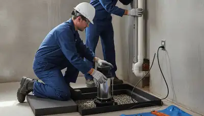 Detroit, MI plumber installing a sump pump to protect a basement from flooding
