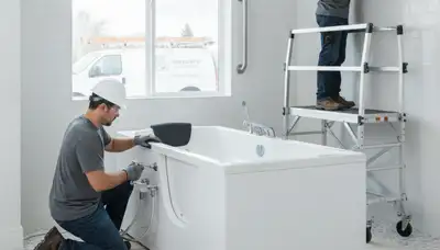 Detroit plumber installing a walk-in tub for safer bathing in a Detroit, MI home