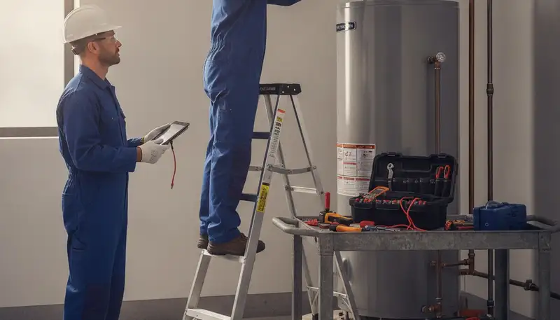 Detroit, MI plumber repairing a water heater for fast, reliable home service